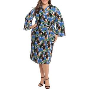 Donna Morgan Women’s Print Long Sleeve Midi Wrap Shirtdress Sz 0